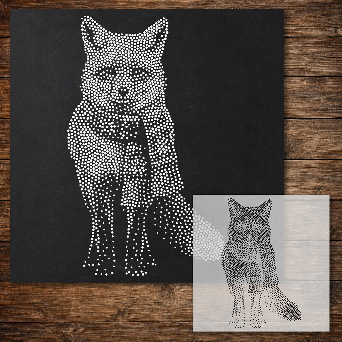 Christmas Fox Stencil reusable Mylar stencil, 300 x 300 mm