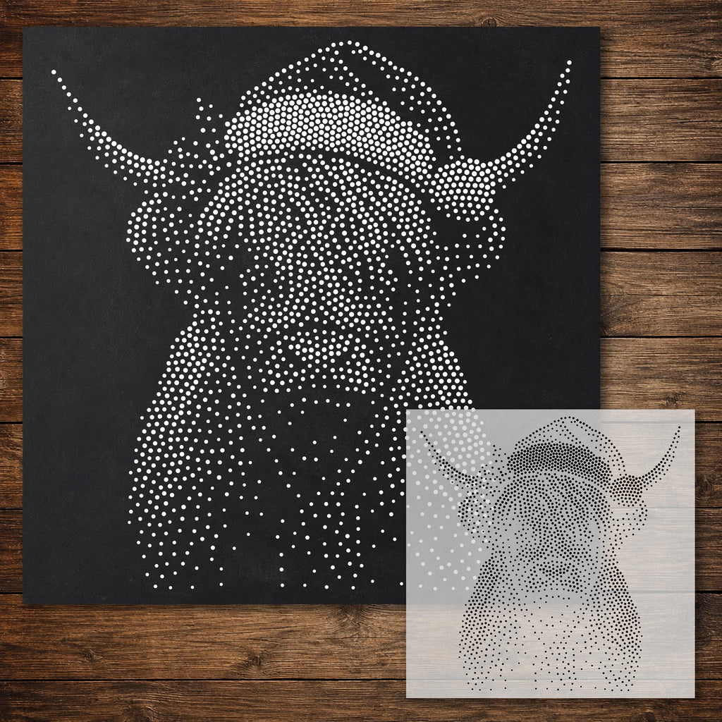 Christmas Highland Cow Stencil reusable Mylar stencil, 300 x 300 mm