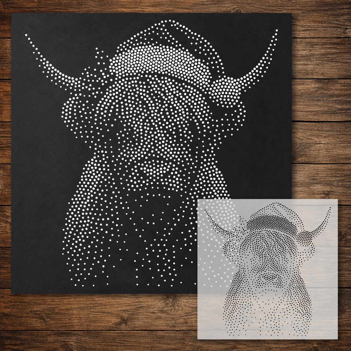 Christmas Highland Cow Stencil reusable Mylar stencil, 300 x 300 mm