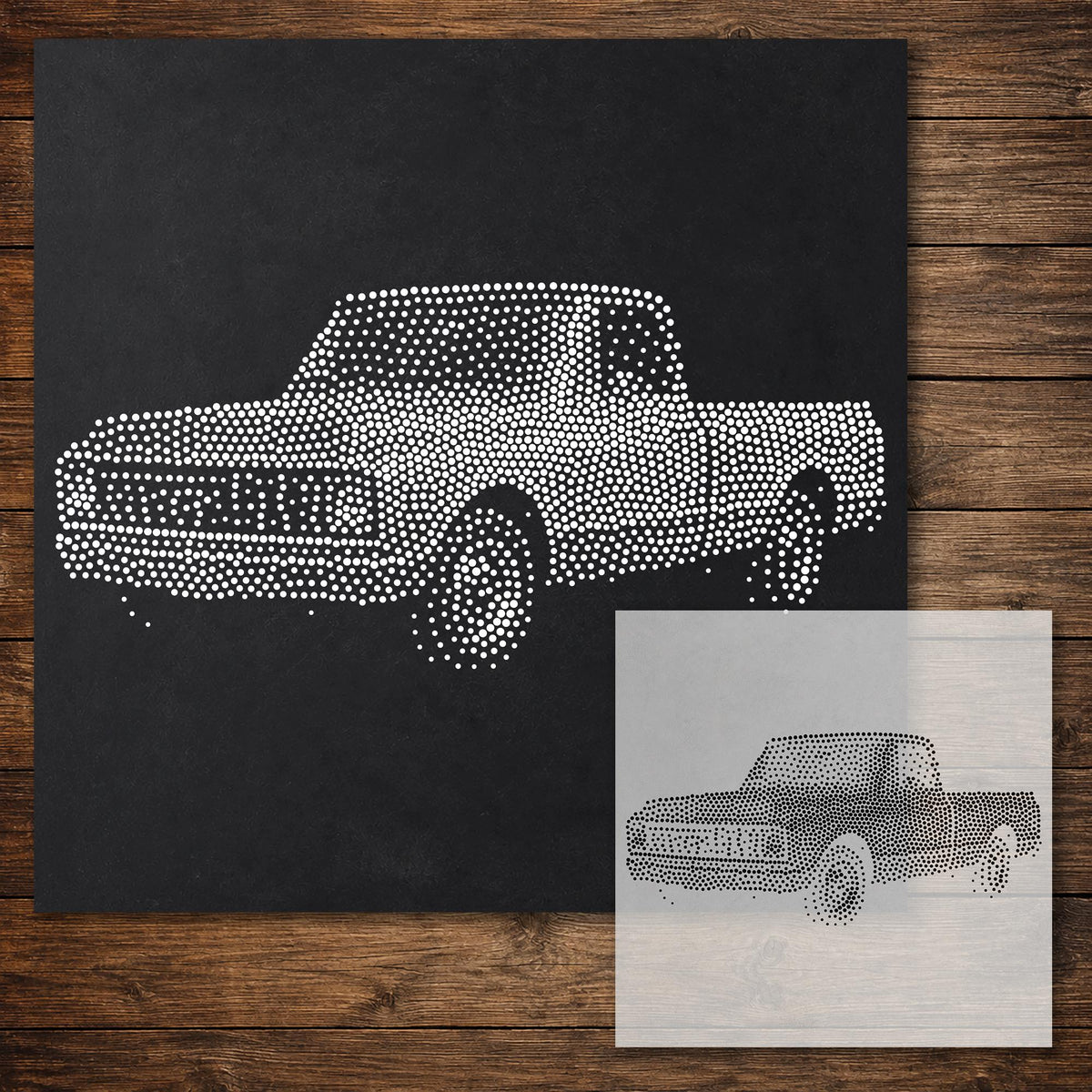 Classic Pickup Truck Stencil reusable Mylar stencil, 300 x 300 mm