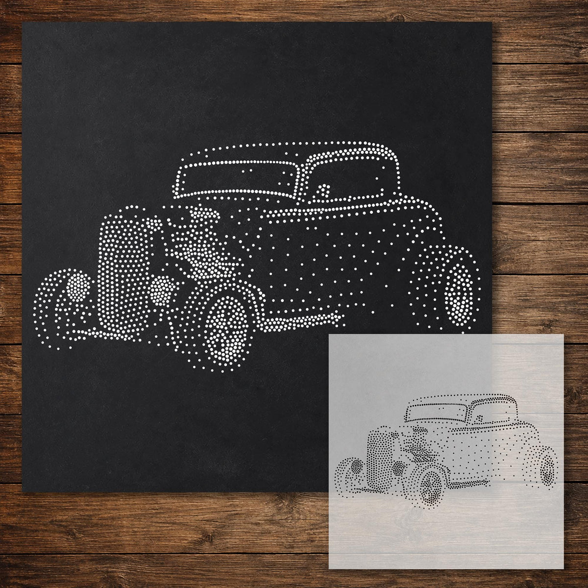 Hot Rod Car Stencil reusable Mylar stencil, 300 x 300 mm