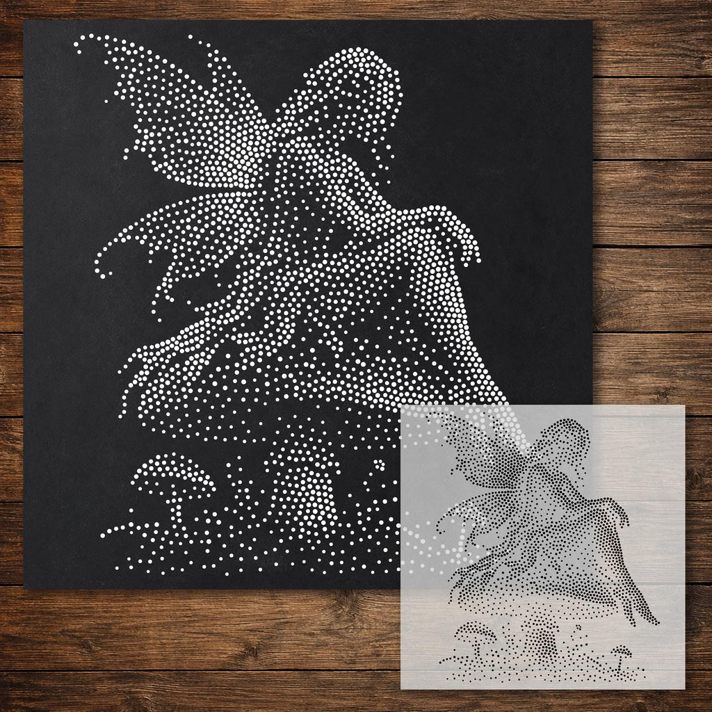 Fairy on Mushroom Stencil reusable Mylar stencil, 300 x 300 mm
