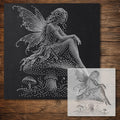 Fairy on Mushroom Stencil reusable Mylar stencil, 300 x 300 mm