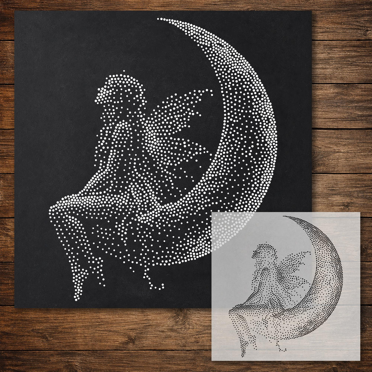 Fairy on Moon Stencil reusable Mylar stencil, 300 x 300 mm