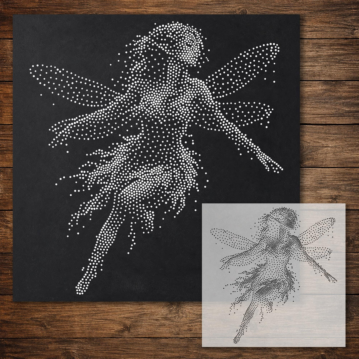 Dragonfly Fairy Stencil reusable Mylar stencil, 300 x 300 mm