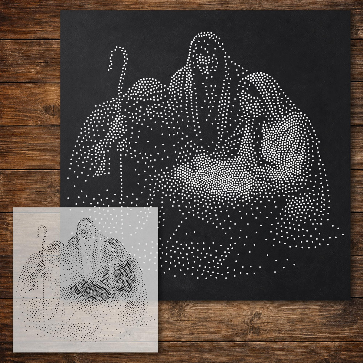 Shepherd with Holy Family Stencil reusable Mylar stencil, 300 x 300 mm