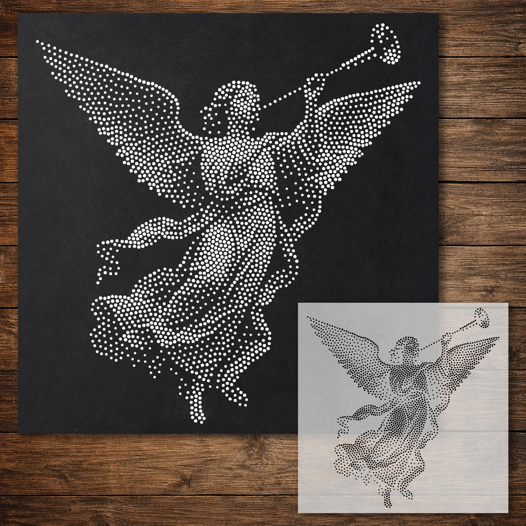 Angel with Trumpet Stencil reusable Mylar stencil, 300 x 300 mm