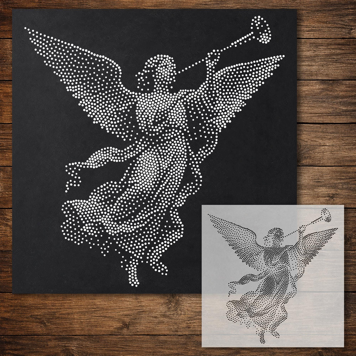 Angel with Trumpet Stencil reusable Mylar stencil, 300 x 300 mm