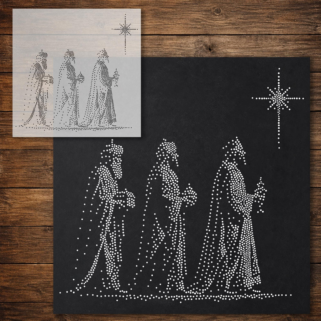 Wise Men Following Star Stencil reusable Mylar stencil, 300 x 300 mm