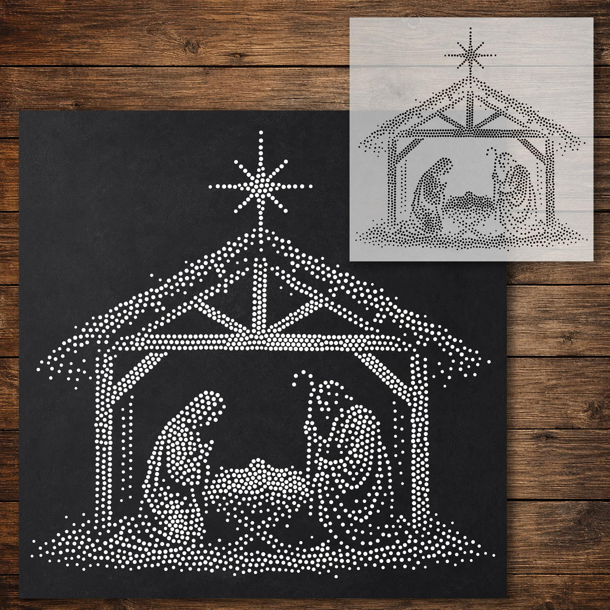 Nativity under Star Stencil reusable Mylar stencil, 300 x 300 mm