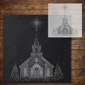 Christmas Church under Star Stencil reusable Mylar stencil, 300 x 300 mm