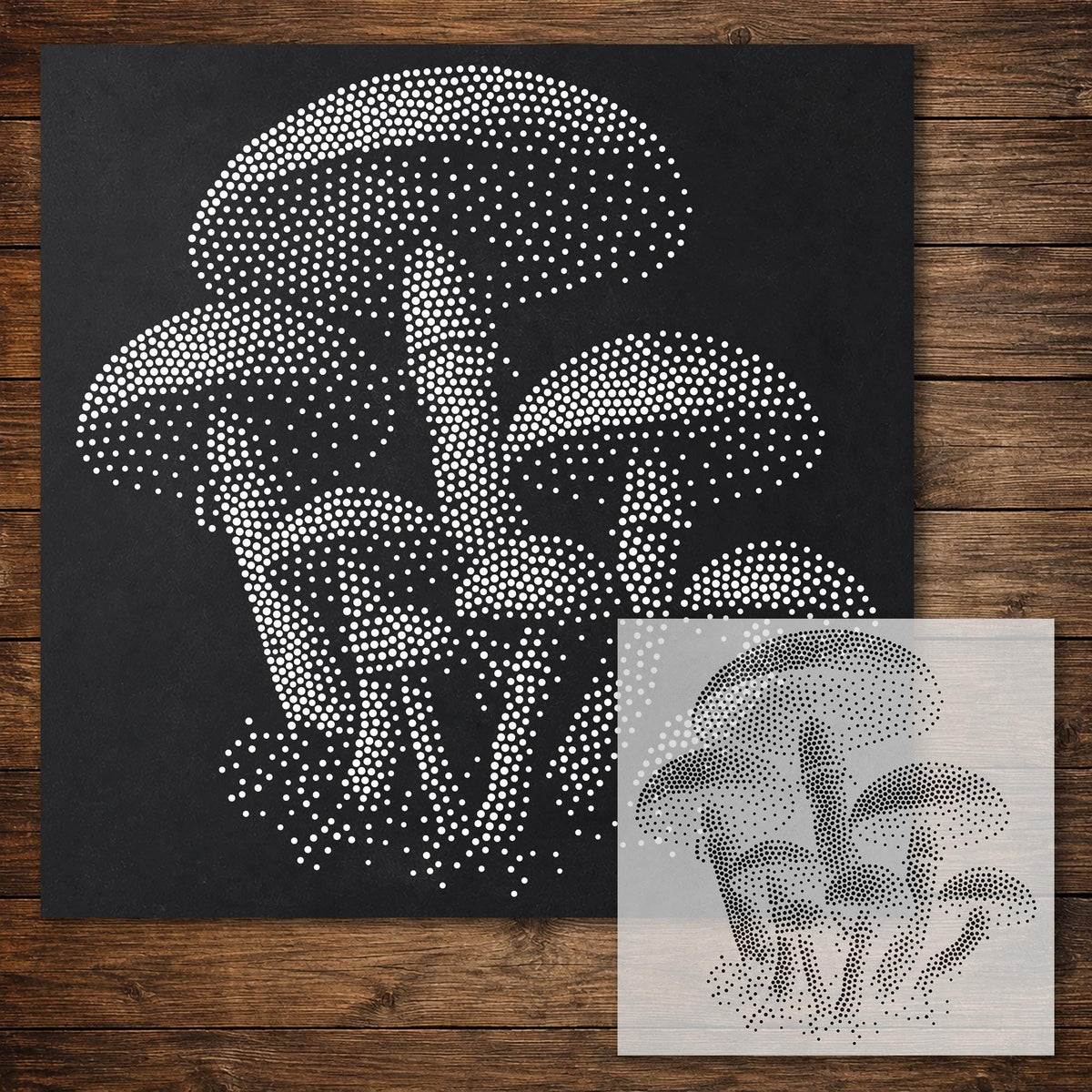 Mushroom Cluster Stencil reusable Mylar stencil, 300 x 300 mm