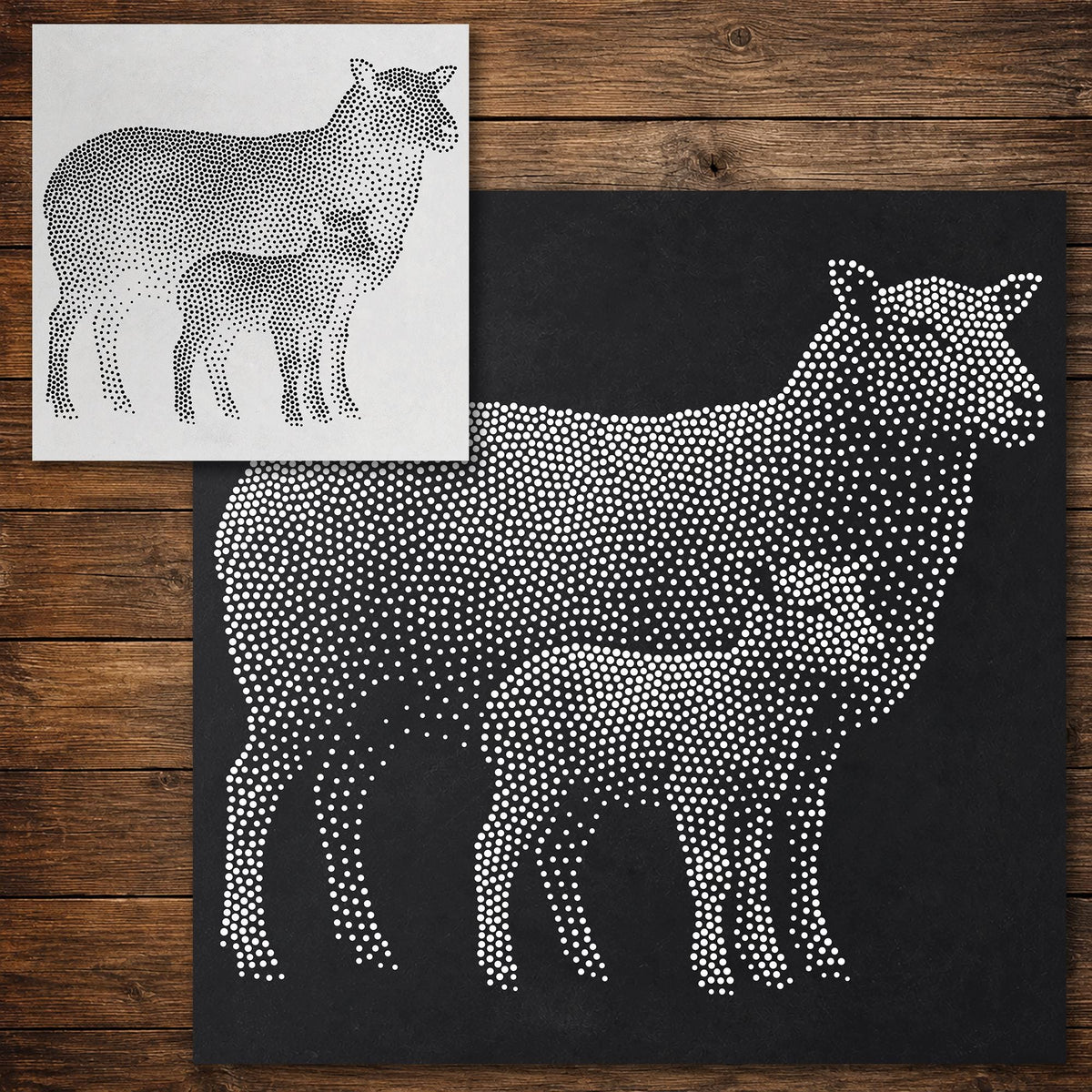 Ewe with Lamb Stencil reusable Mylar stencil, 300 x 300 mm