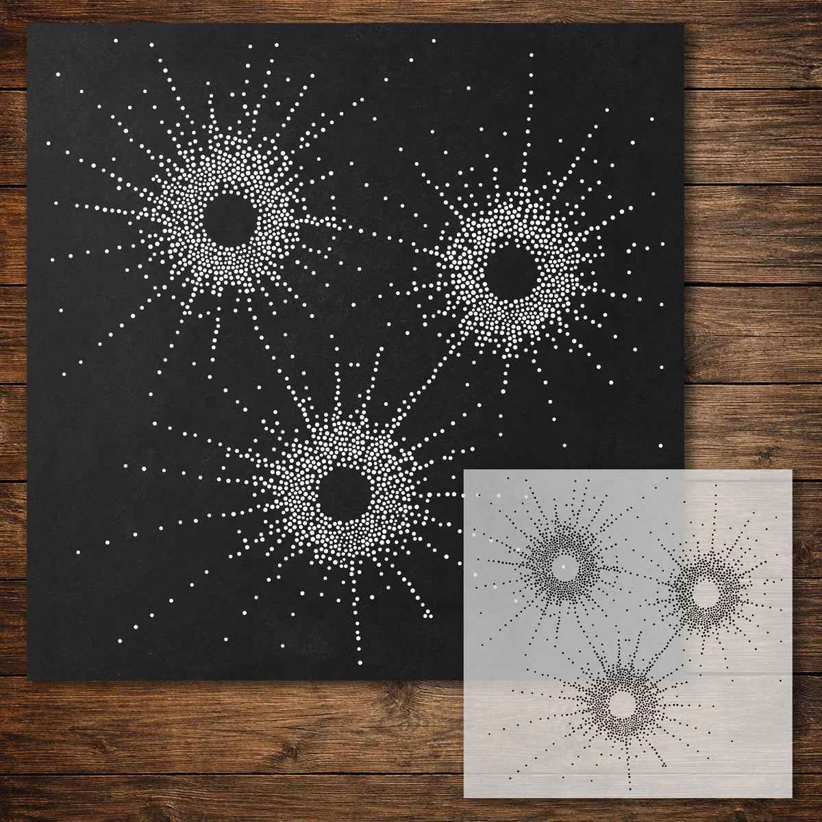 Bullet Holes in Glass Stencil reusable Mylar stencil, 300 x 300 mm