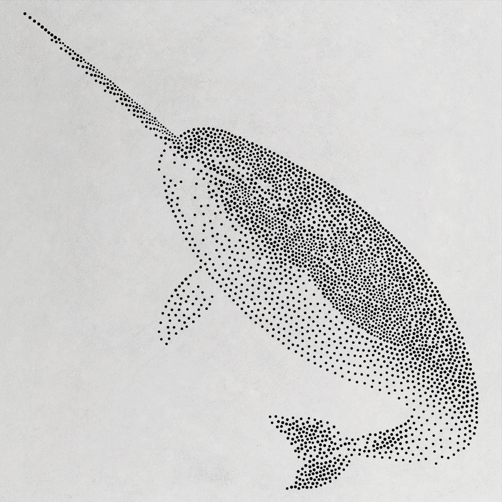 Narwhal Stencil | Realistic Mylar Stipple Wall Art, Crafts (Large - 300mm / 12" approx)