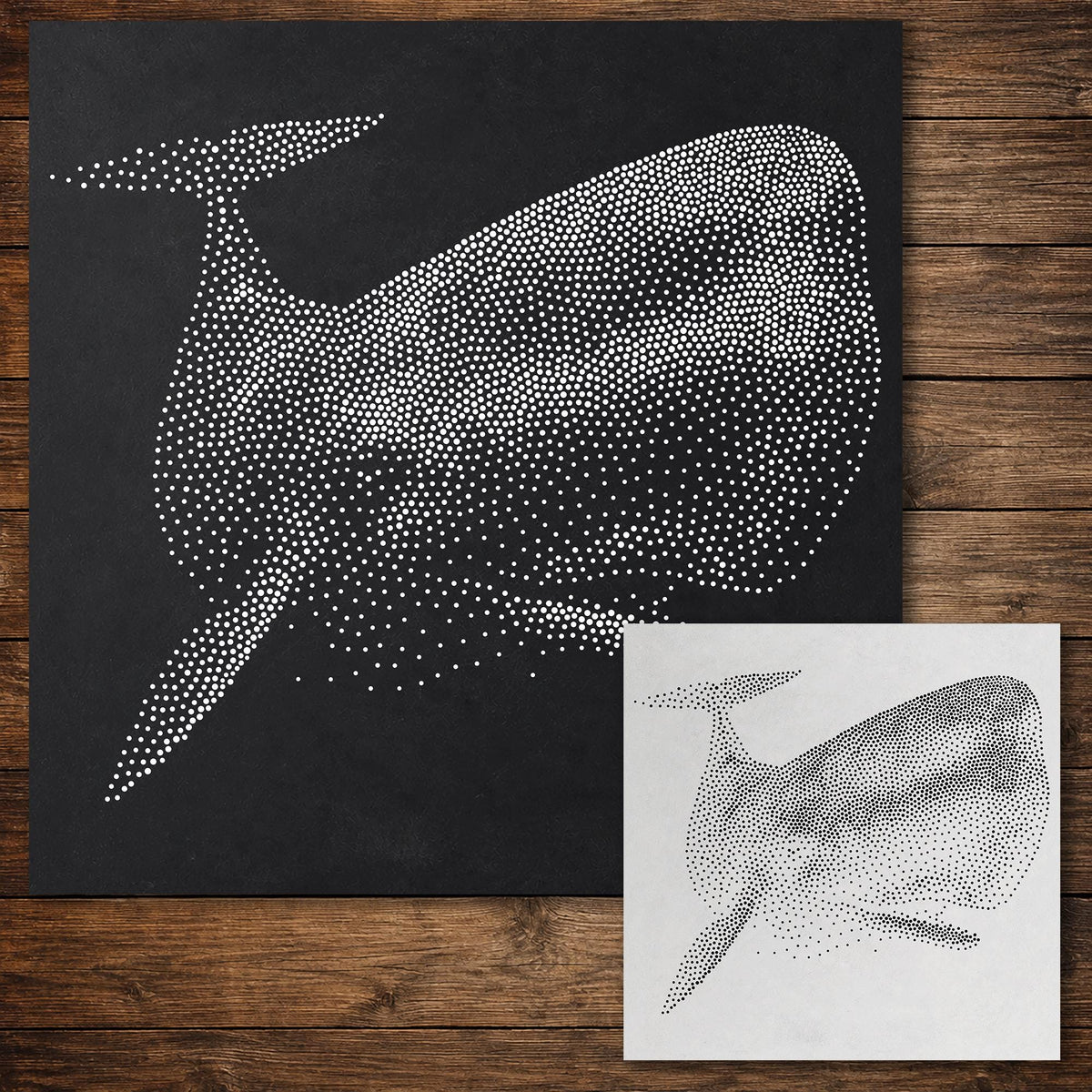 Sperm Whale Stencil reusable Mylar stencil, 300 x 300 mm