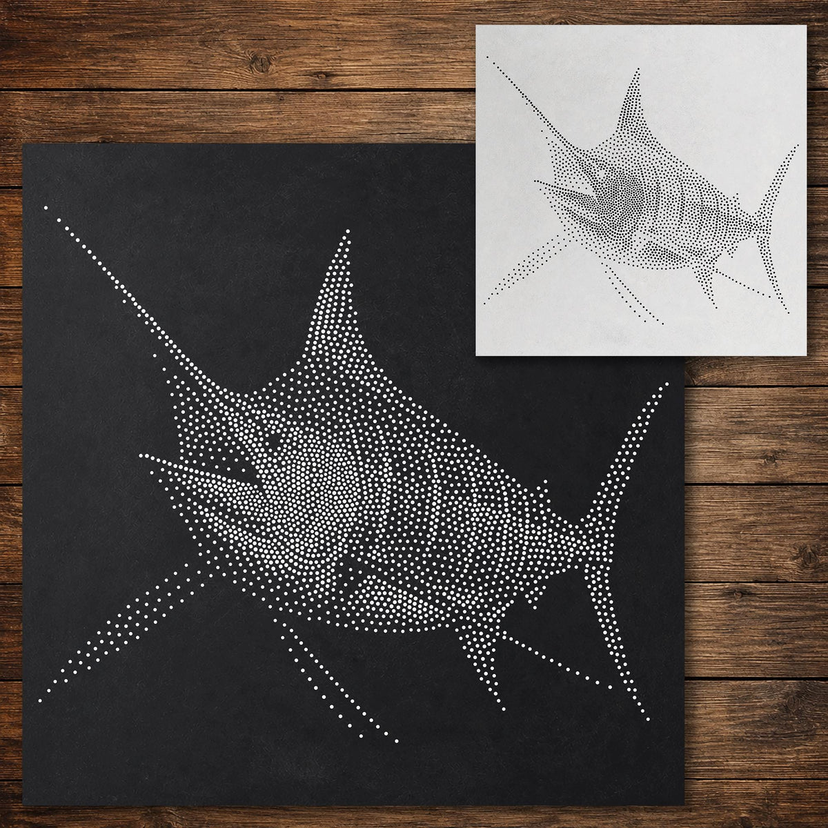Marlin Fish Stencil reusable Mylar stencil, 300 x 300 mm