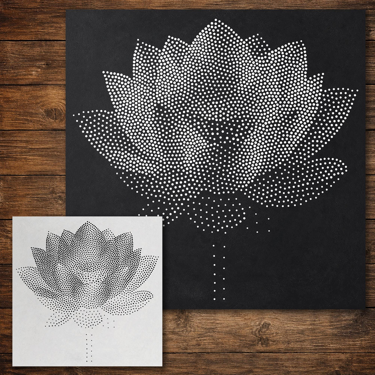 Lotus Flower Stencil reusable Mylar stencil, 300 x 300 mm