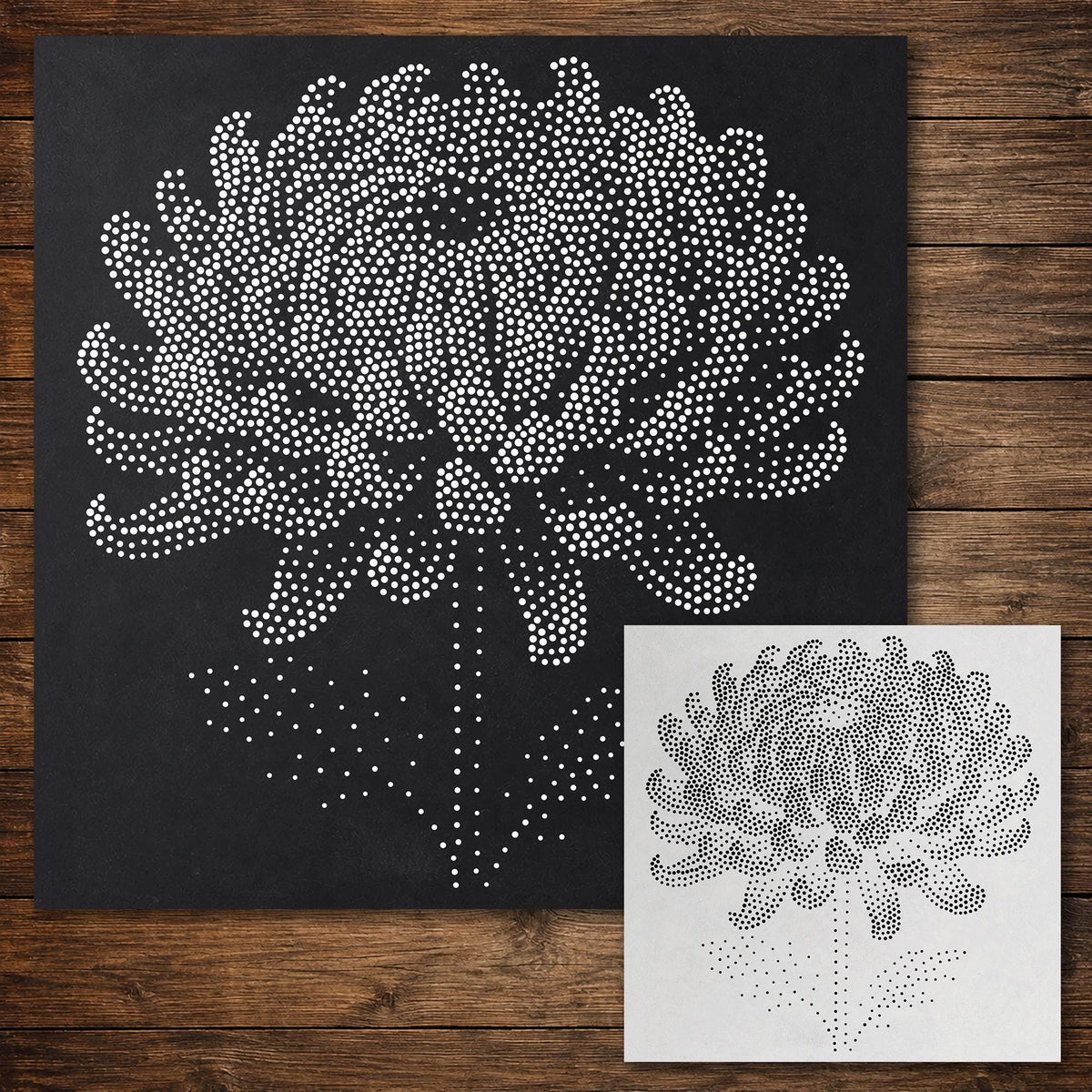 Chrysanthemum Flower Stencil reusable Mylar stencil, 300 x 300 mm