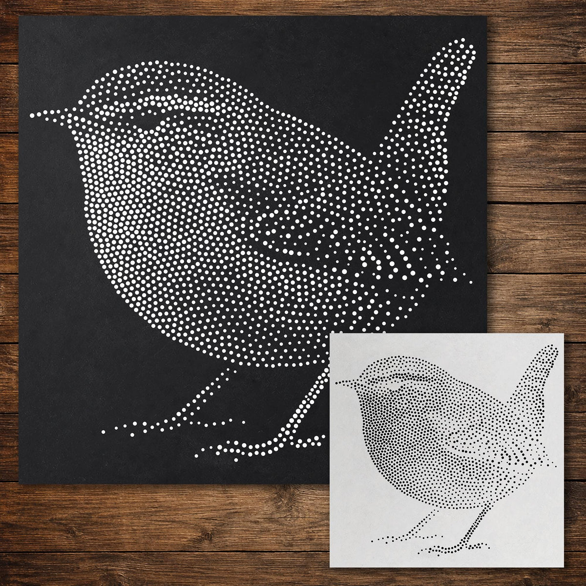 Wren Bird Stencil reusable Mylar stencil, 300 x 300 mm