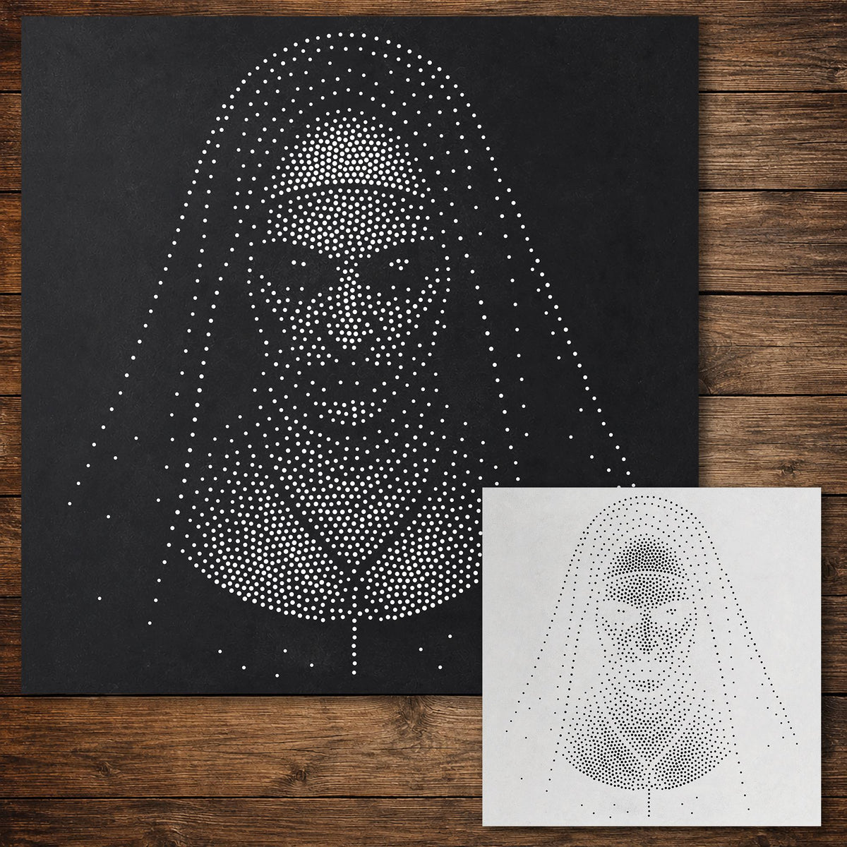 Creepy Nun Halloween Stencil reusable Mylar stencil, 300 x 300 mm
