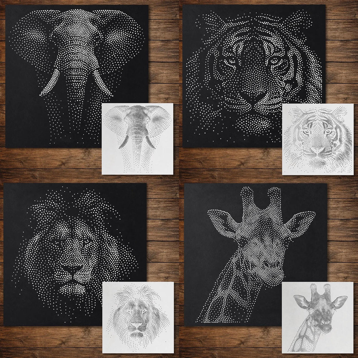 Safari Stencil Bundle #1 reusable Mylar stencil bundle, 300 x 300 mm