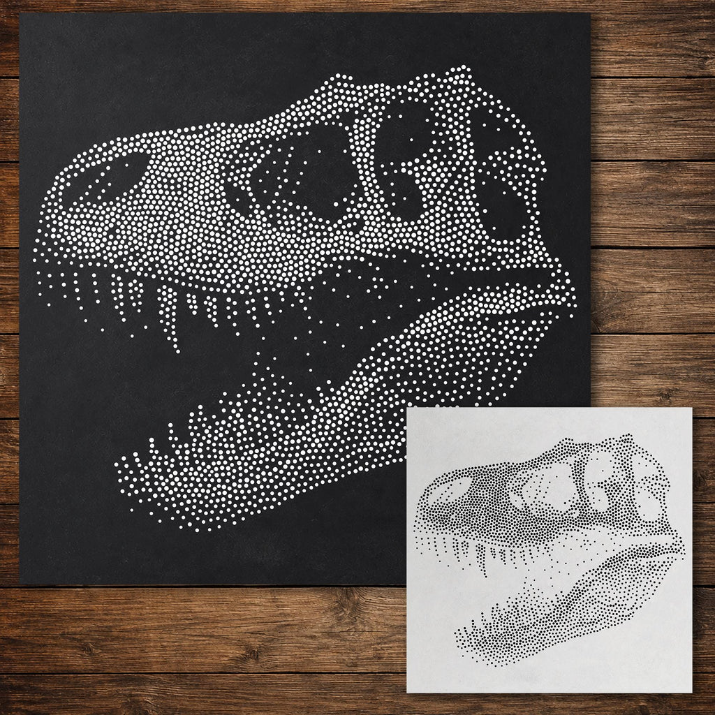 T Rex Dinosaur Skull Stencil reusable Mylar stencil, 300 x 300 mm