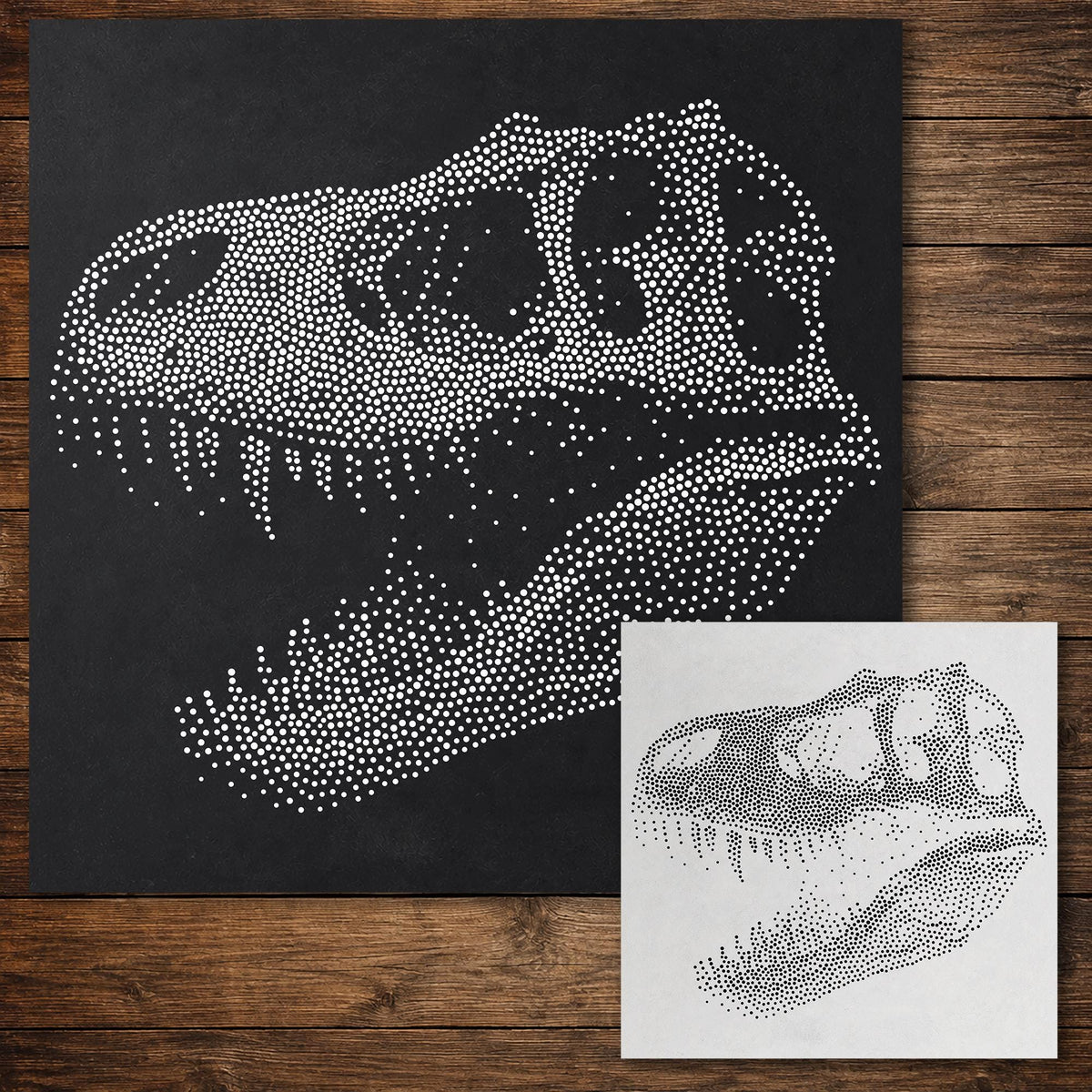 T Rex Dinosaur Skull Stencil reusable Mylar stencil, 300 x 300 mm