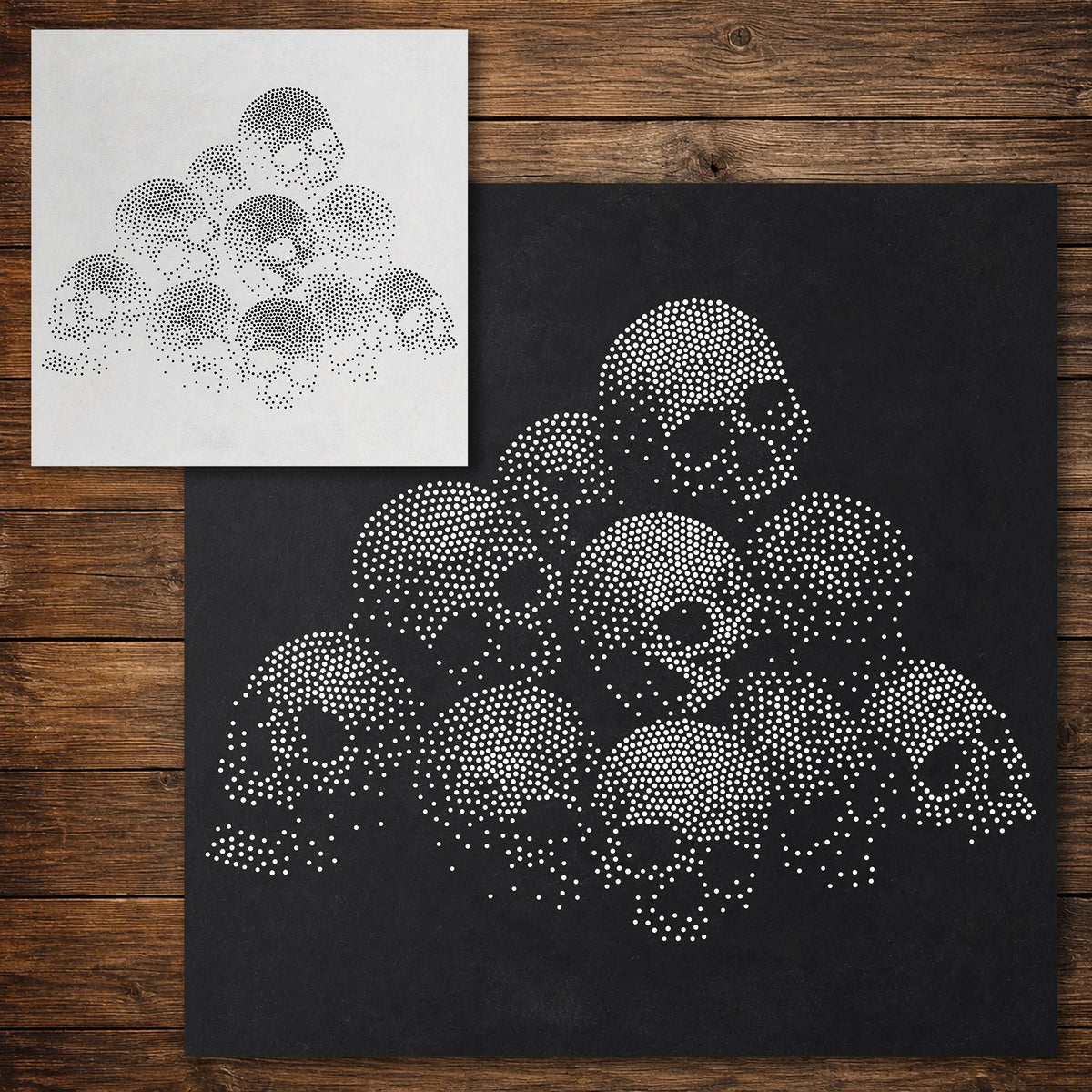 Pile of Human Skulls Stencil reusable Mylar stencil, 300 x 300 mm