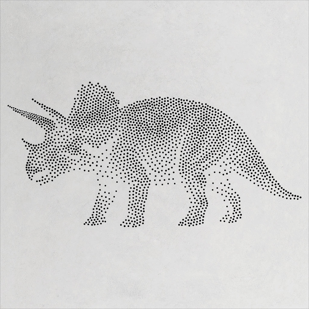 Triceratops Dinosaur Stencil | Realistic Mylar Stipple Wall Art, Crafts (Large - 300mm / 12" approx)