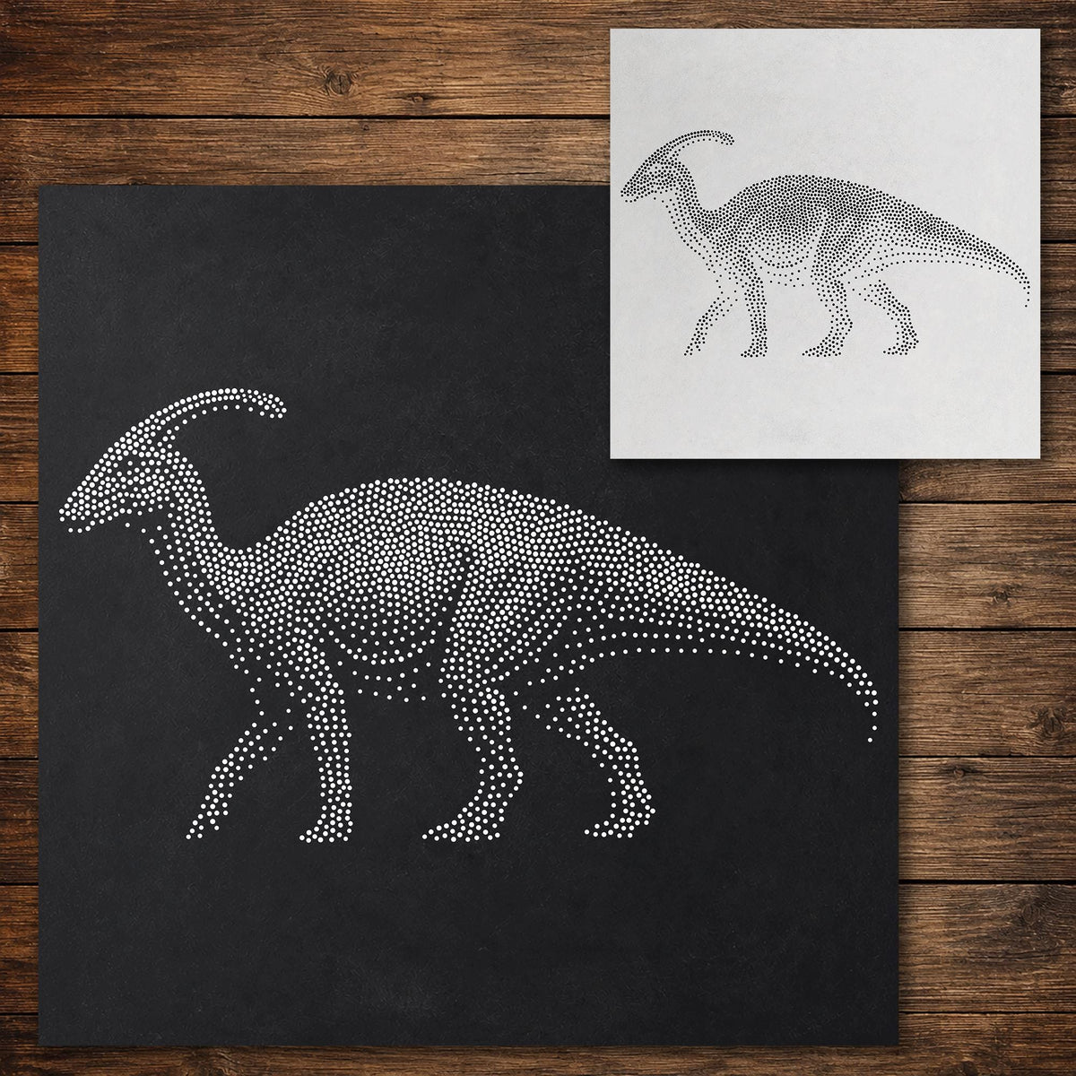Parasaurolophus Dinosaur Stencil reusable Mylar stencil, 300 x 300 mm