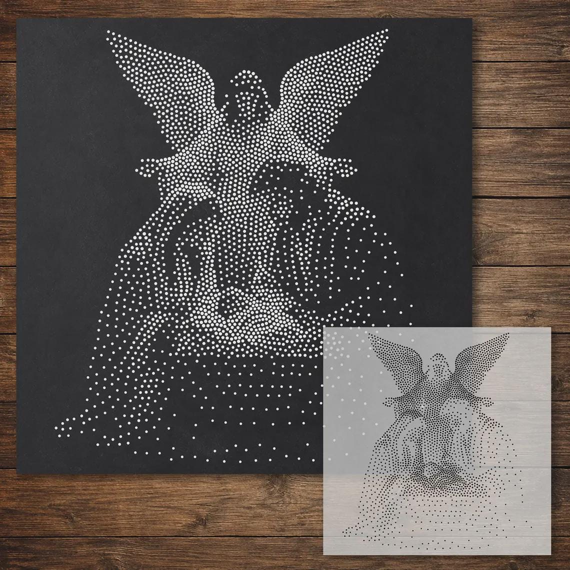 Nativity Stencil Bundle | Wise Men , Angel, Cross & Angel | Set of 4 Realistic Mylar Stipple Wall Art (Large - 300mm / 12" approx)