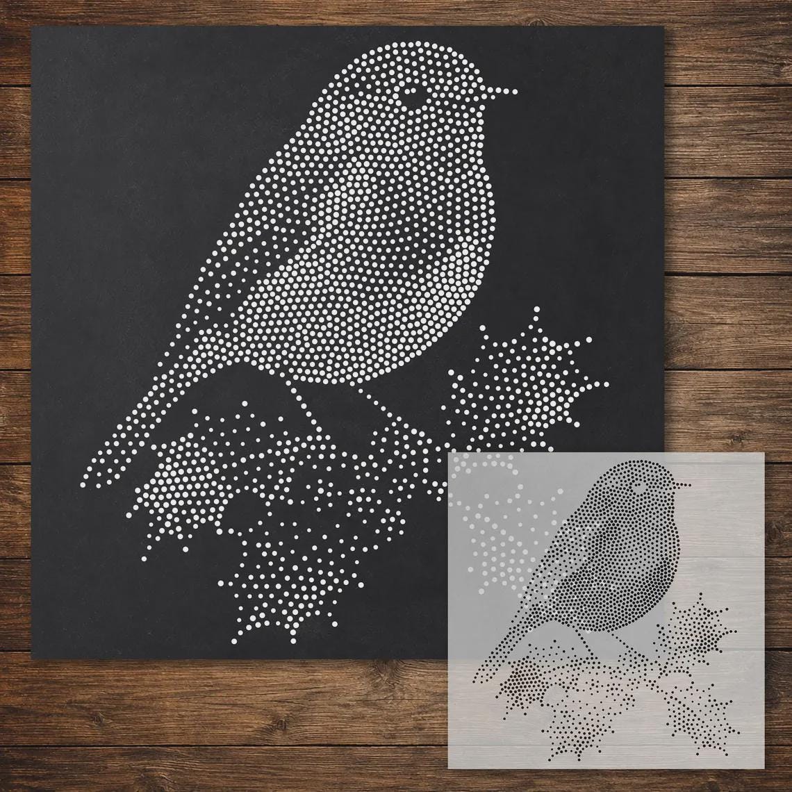 Christmas Stencil Bundle #1  | Snowflakes, Cow, Robin & Candle | Set of 4 Realistic Mylar Stipple Wall Art (Large - 300mm / 12" approx)