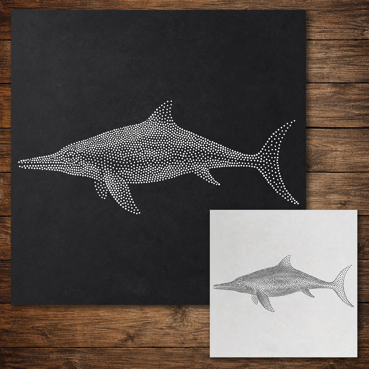 Ichthyosaurus Reptile Stencil reusable Mylar stencil, 300 x 300 mm
