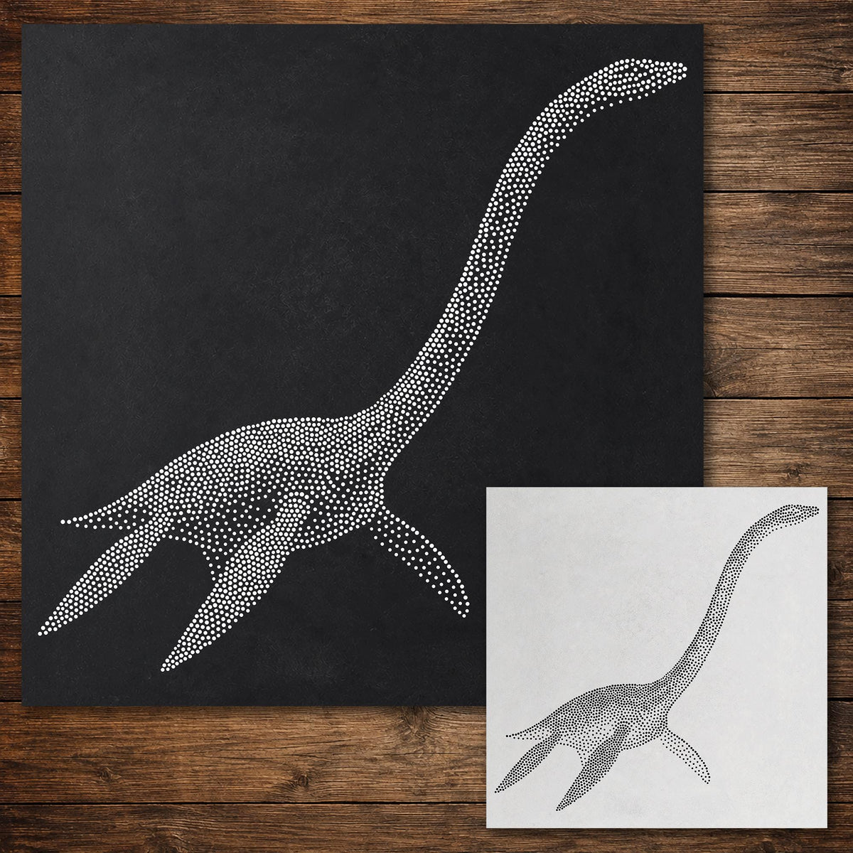 Elasmosaurus Plesiosauria Stencil reusable Mylar stencil, 300 x 300 mm