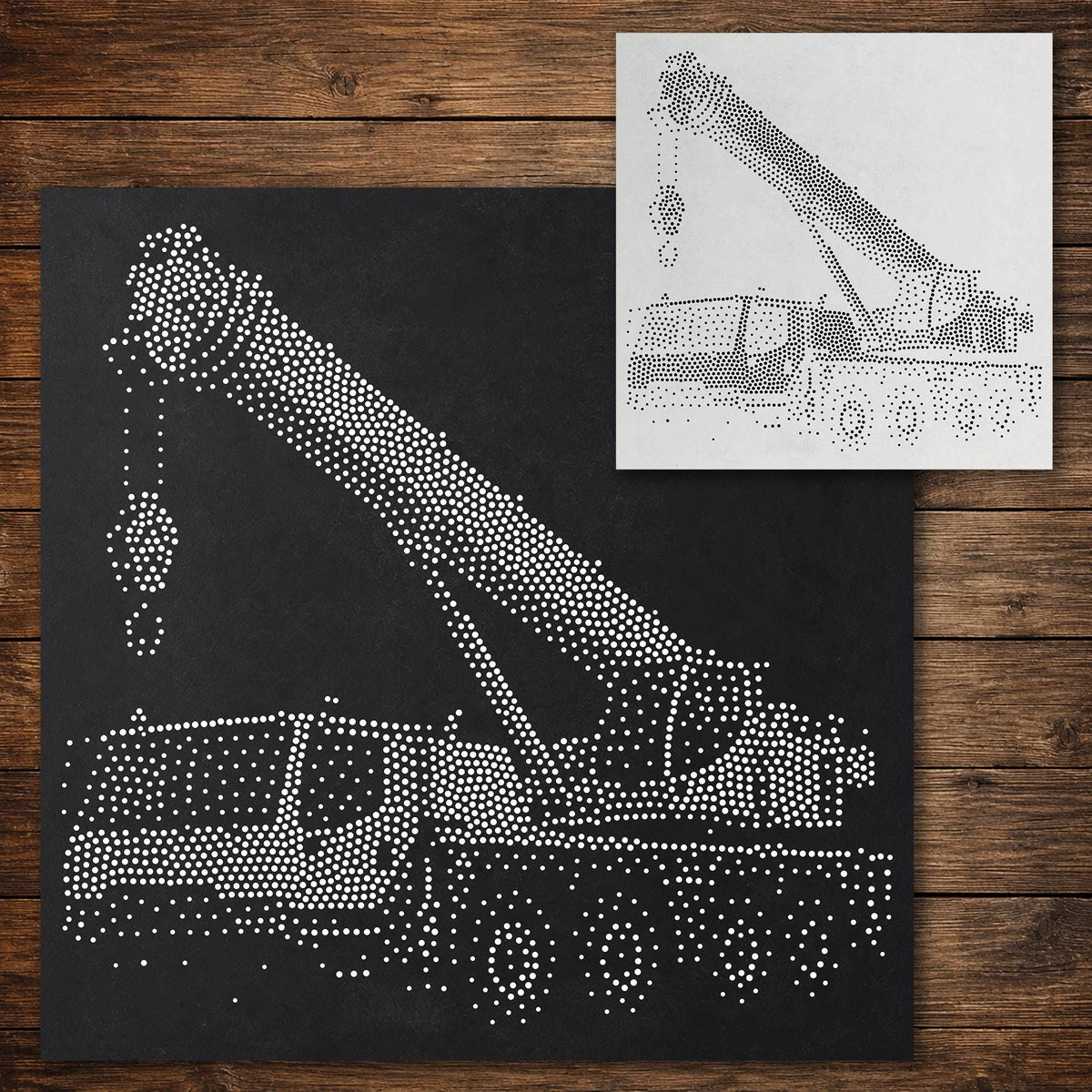 Mobile Crane Stencil reusable Mylar stencil, 300 x 300 mm