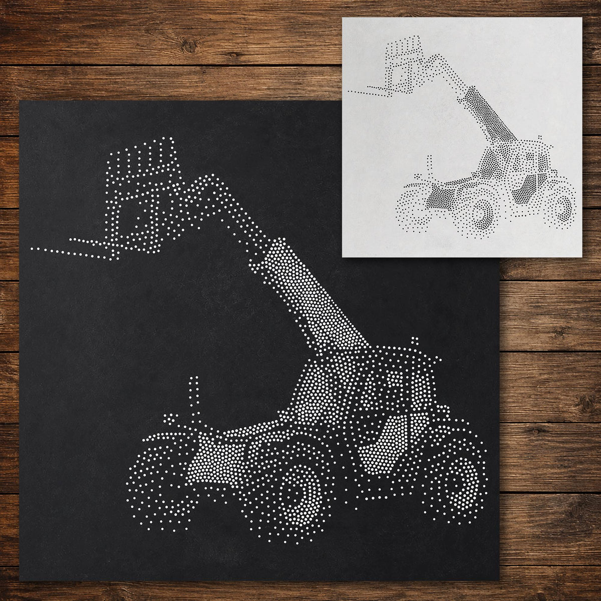 Telehandler Stencil reusable Mylar stencil, 300 x 300 mm