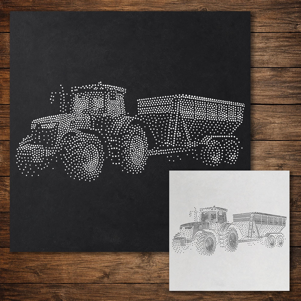 Tractor and Trailer Stencil reusable Mylar stencil, 300 x 300 mm