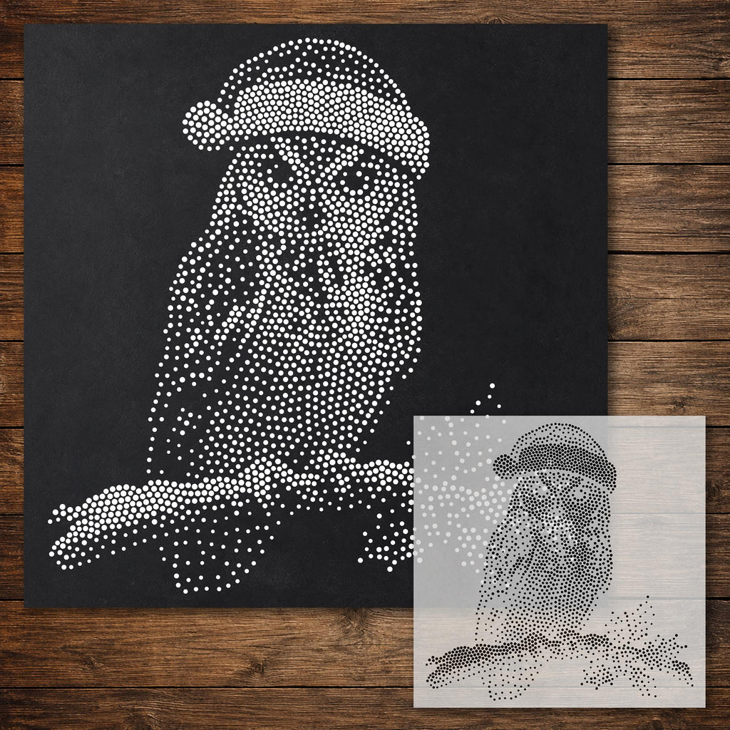 Christmas Owl Stencil reusable Mylar stencil, 300 x 300 mm