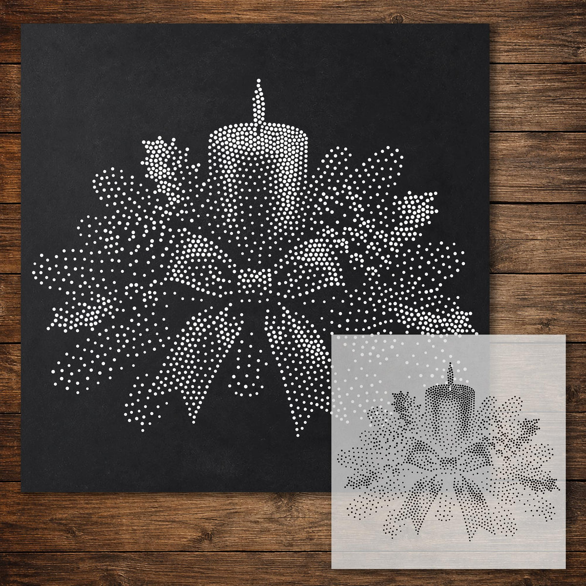 Candlelit Christmas Centrepiece Stencil reusable Mylar stencil, 300 x 300 mm
