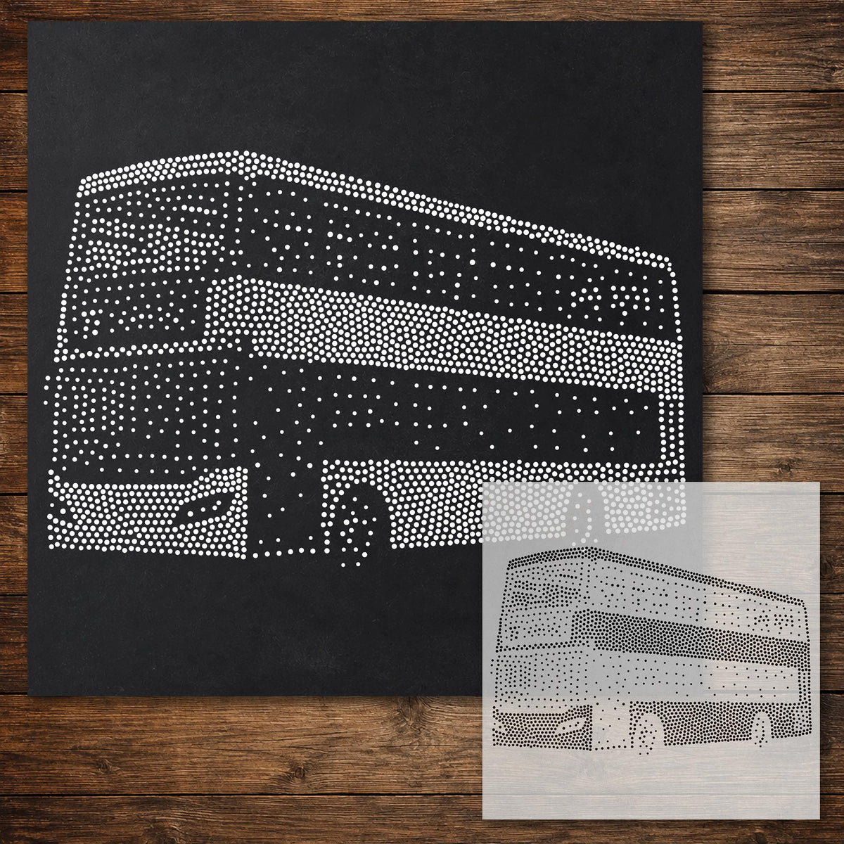 Double Decker Bus Stencil reusable Mylar stencil, 300 x 300 mm