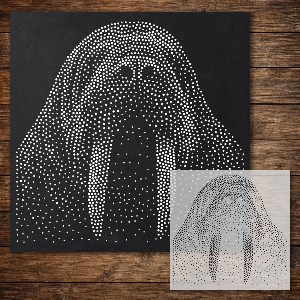 Walrus Portrait Stipple Art Stencil reusable Mylar stencil, 300 x 300 mm