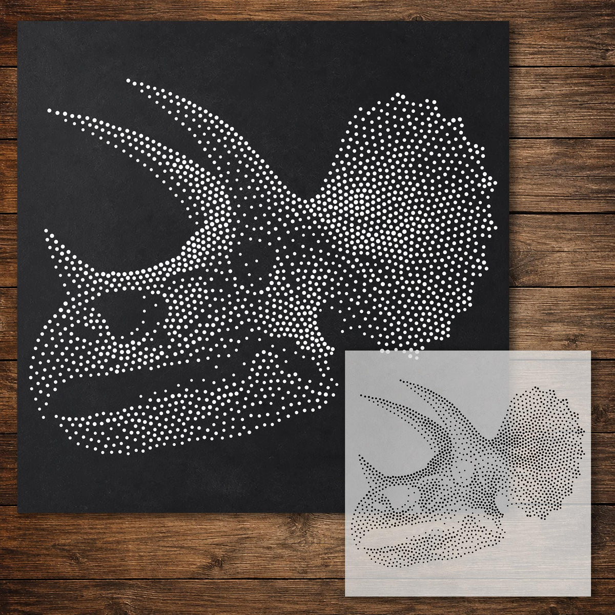 Triceratops Skull Dinosaur Stencil reusable Mylar stencil, 300 x 300 mm
