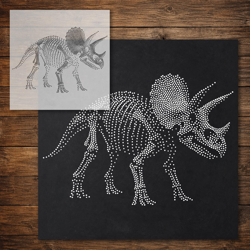 Triceratops Skeleton Dinosaur Stencil reusable Mylar stencil, 300 x 300 mm