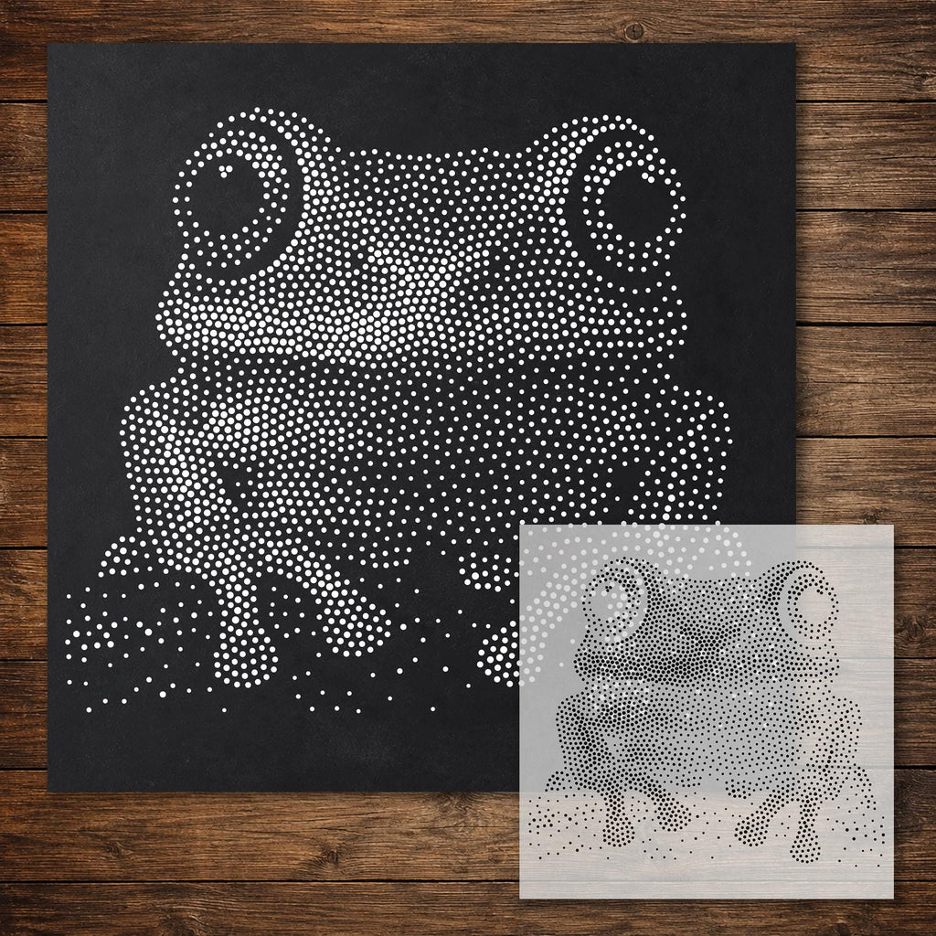 Tree Frog Portrait Stipple Art Stencil reusable Mylar stencil, 300 x 300 mm