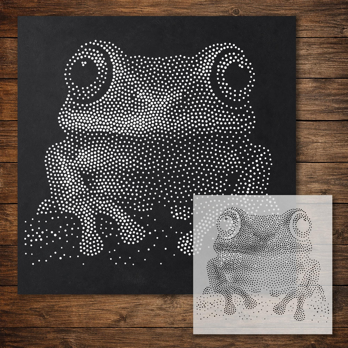 Tree Frog Portrait Stipple Art Stencil reusable Mylar stencil, 300 x 300 mm