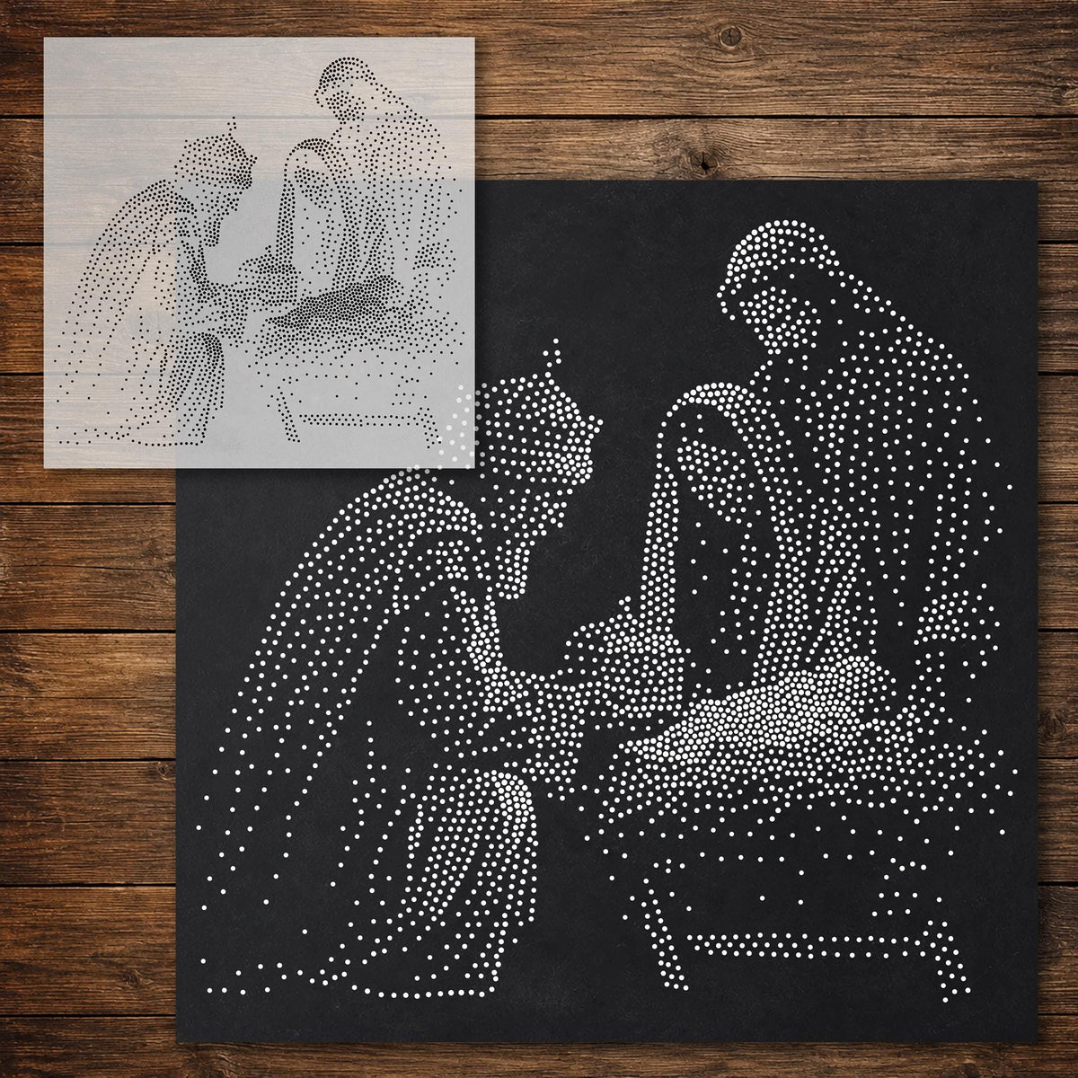 Wise Men Gifts with Jesus Stencil reusable Mylar stencil, 300 x 300 mm