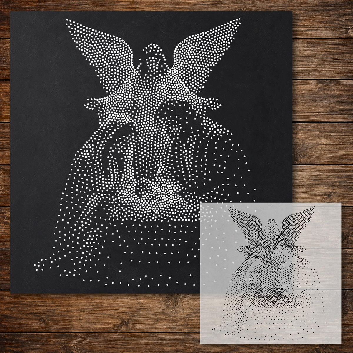 Angel with Holy Family Stencil reusable Mylar stencil, 300 x 300 mm
