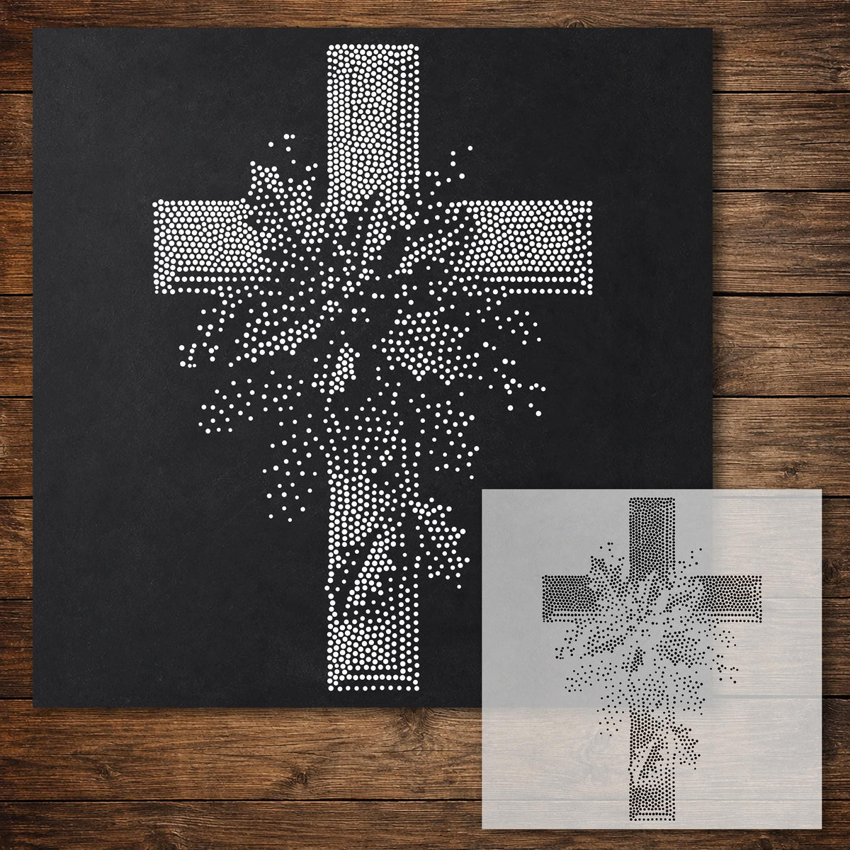 Christmas Cross with Holly Stencil reusable Mylar stencil, 300 x 300 mm