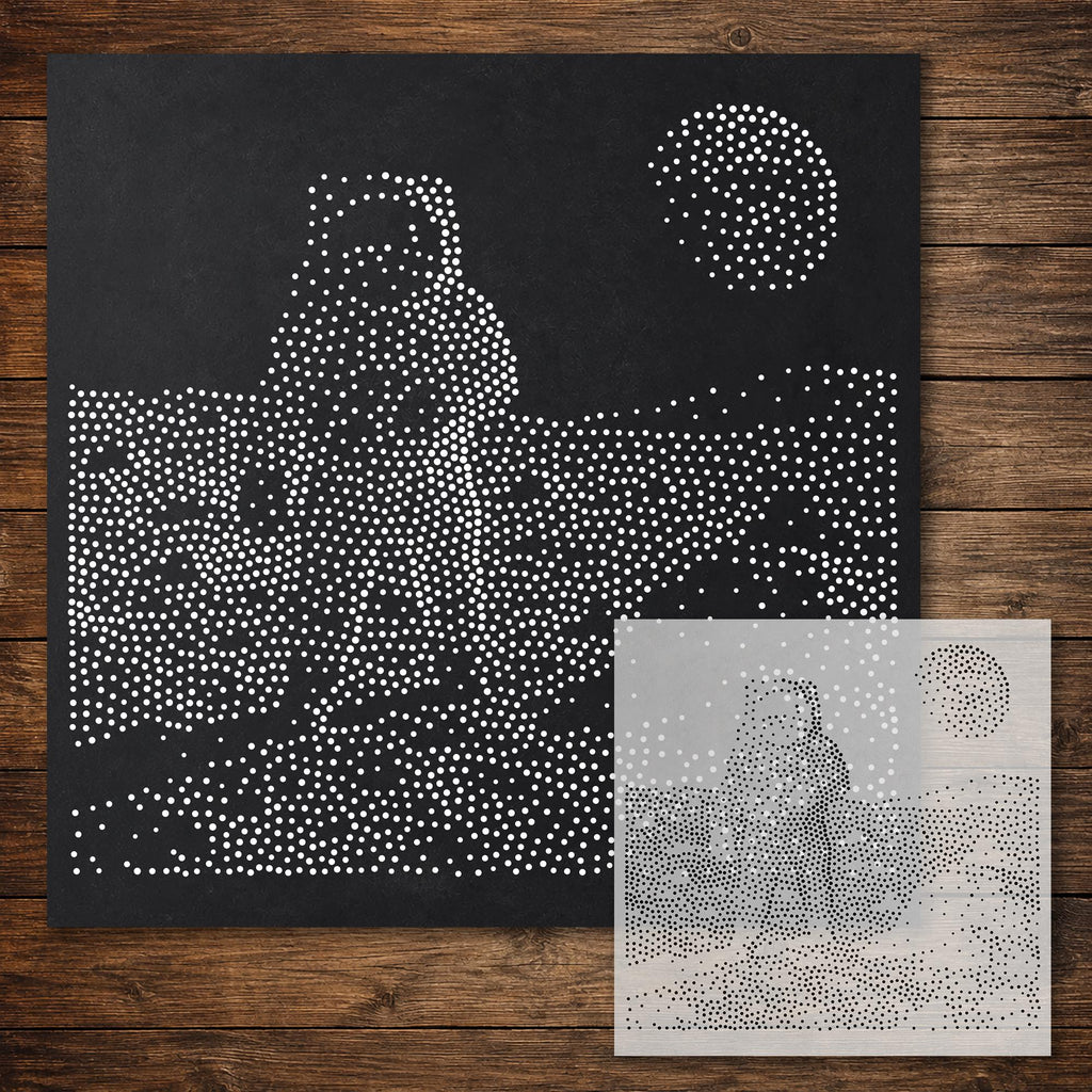 Man on Moon Stipple Art Stencil reusable Mylar stencil, 300 x 300 mm